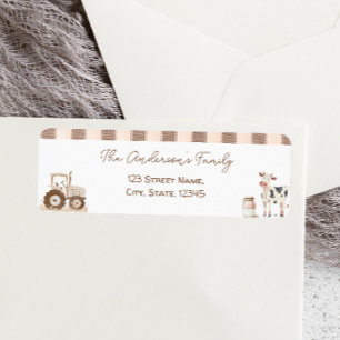 Boskap Barnyard Baby Shower-etikett Returadress Etikett