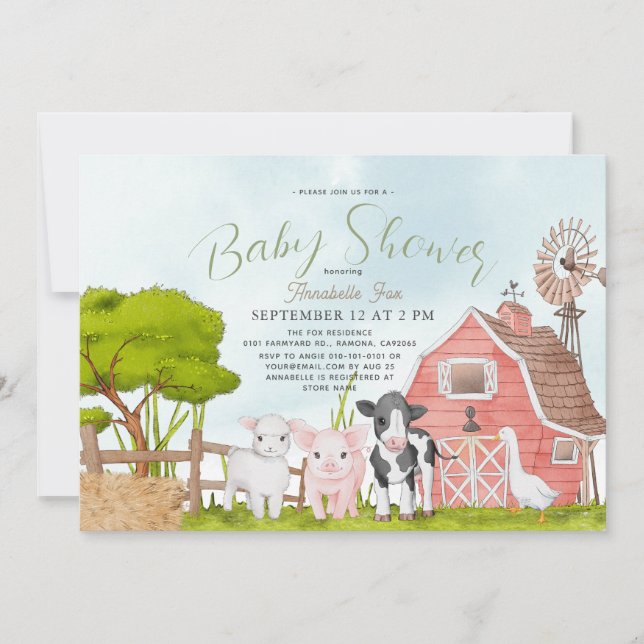 Boskap Barnyard Baby Shower Inbjudningar (Framsida)