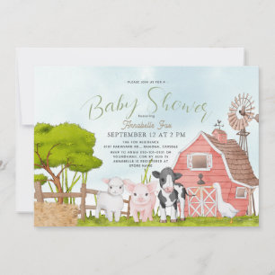 Boskap Barnyard Baby Shower Inbjudningar