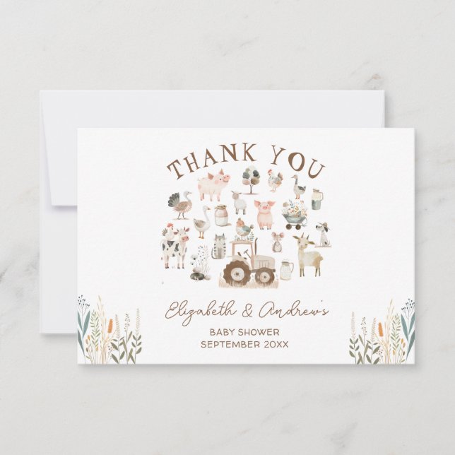 Boskap Barnyard Baby Shower Tack Kort (Framsida)