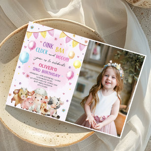 Boskap Barnyard Balloon Birthday Photo Inbjudningar