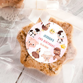 Boskap Barnyard Balloon Födelsedagsfest Runt Klistermärke