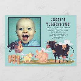 Boskap Barnyard Barns födelsedag Photo Inbjudan