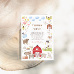 Boskap Barnyard Bash Födelsedagsfest Tack Kort<br><div class="desc">Ett tackkort som passar vår Boskap Barnyard-Födelsedagsfest. Den här utformningen har en ram-fullt av charmering av illustrationer av husdjur. Det finns två små grisar, en familj av ankor, kor, kaniner, en häst och en åsna, getter, vissa får, en katt och en hund, ett hus med fullt av kycklingar och en...</div>