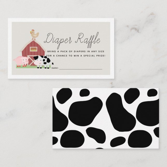 Boskap Barnyard Beige Diaper Raffle Biljett Tilläggskort (Fram/baksida)