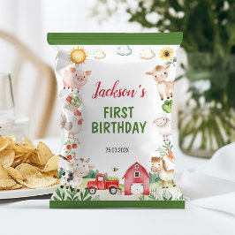 Boskap Barnyard Birthday Chip Bag Wrapper Reklamblad