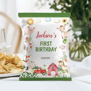 Boskap Barnyard Birthday Chip Bag Wrapper Reklamblad