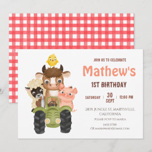 Boskap Barnyard Birthday Inbjudningar