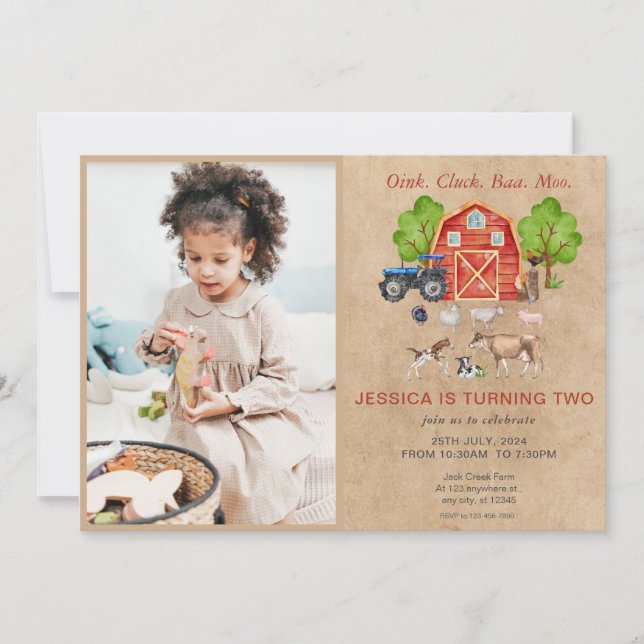 Boskap Barnyard Birthday Inbjudningar (Framsida)