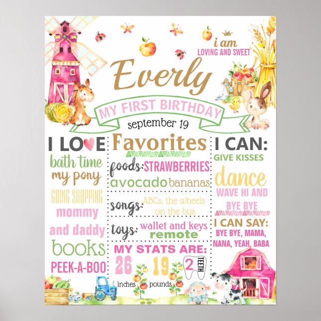 Boskap Barnyard Birthday-skylt Poster (Framsidan)