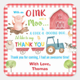 Boskap Barnyard Birthday Tack Favor Fyrkantigt Klistermärke