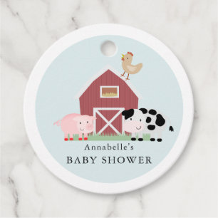 Boskap Barnyard Blue Baby Shower Tack Gåvor Etiketter