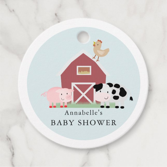 Boskap Barnyard Blue Baby Shower Tack Gåvor Etiketter (Framsida)