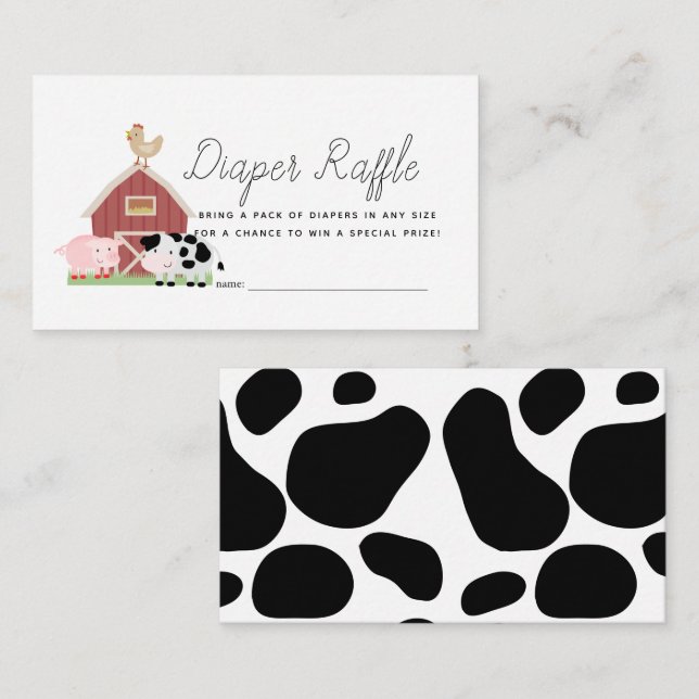 Boskap Barnyard Diaper Raffle Biljett Tilläggskort (Fram/baksida)