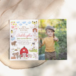 Boskap Barnyard Födelsedagsfest Photo Inbjudningar<br><div class="desc">Fira din lilla jordbrukares stora dag med födelsedagsfest inbjudan! Den lämnat sidan av födelsedagsfest inbjudan uppvisar en fullt ram av charmering av illustrationer av husdjur. Det finns två små grisar, en familj av ankor, kor, kaniner, en häst och en åsna, getter, vissa får, en katt och en hund, ett hus...</div>