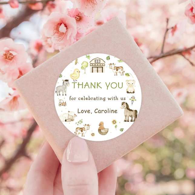 Boskap Barnyard Födelsedagsfest Runt Klistermärke (Skapare uppladdad)