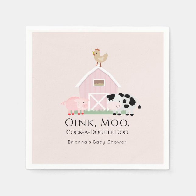 Boskap Barnyard Girl Rosa Baby Shower Papper Pappersservett (Framsidan)
