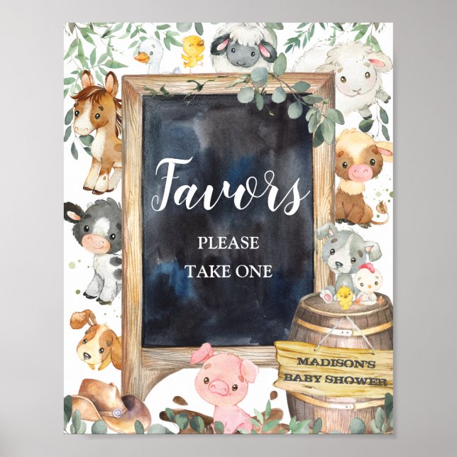 Boskap Barnyard Greenery Favors-signatur Poster (Framsidan)