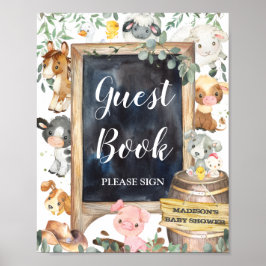 Boskap Barnyard Greenery Guestbook-tecken Poster