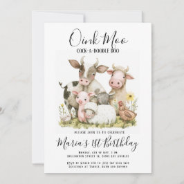 Boskap Barnyard Land Birthday Inbjudningar