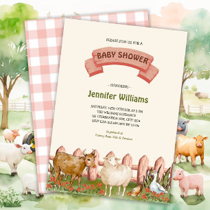Boskap Barnyard Neutral Baby Shower Inbjudningar