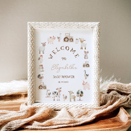 Boskap Barnyard Neutralt Baby Shower Välkommen Poster