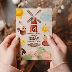 boskap Barnyard Party Inbjudningar