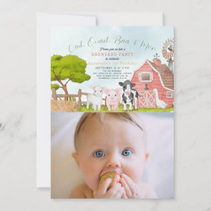Boskap Barnyard Photo 1st Birthday Inbjudningar