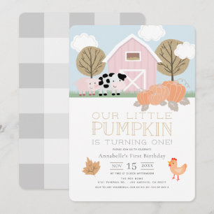 Boskap Barnyard Pumpkin Patch 1:a födelsedagen Inbjudningar