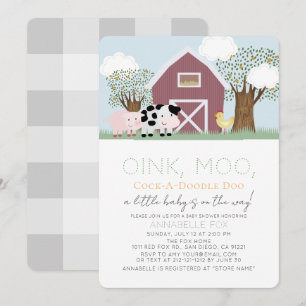 Boskap Barnyard Red Barn Baby Shower Inbjudningar