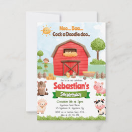 Boskap Barnyard Red Tractor Birthday Inbjudningar