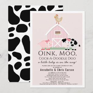 Boskap Barnyard Rosa Baby Shower by Mail Inbjudningar