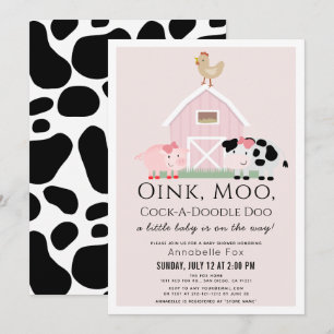 Boskap Barnyard Rosa Baby Shower Inbjudningar
