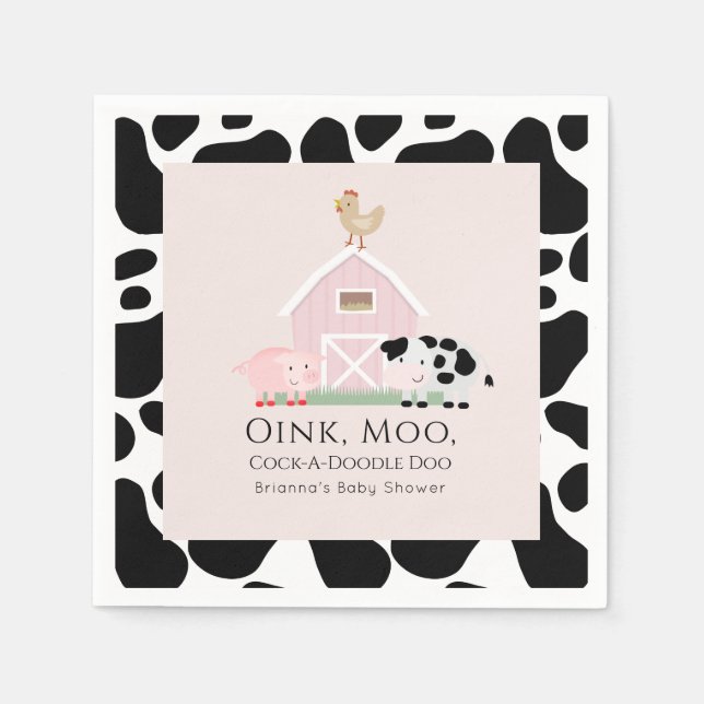 Boskap Barnyard Rosa Baby Shower Papper Pappersservett (Framsidan)