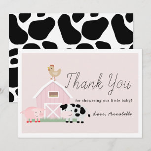 Boskap Barnyard Rosa Baby Shower Tack Inbjudningar