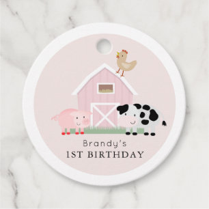 Boskap Barnyard Rosa Birthday Tack Favo Gåvor Etiketter
