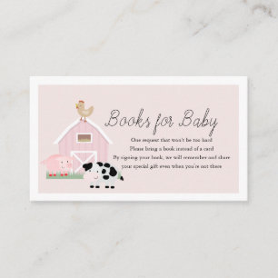 Boskap Barnyard Rosa Bokar for Baby Shower Tilläggskort
