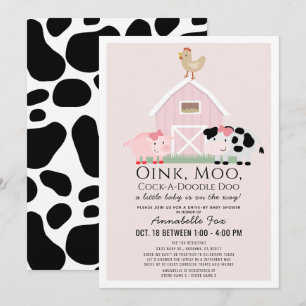 Boskap Barnyard Rosa Drive by Baby Shower Inbjudningar