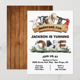 Boskap Barnyard Rustic Sign Födelsedagsfest Inbjudningar