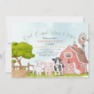 Boskap Barnyard Watercolor Barns födelsedag Inbjudningar
