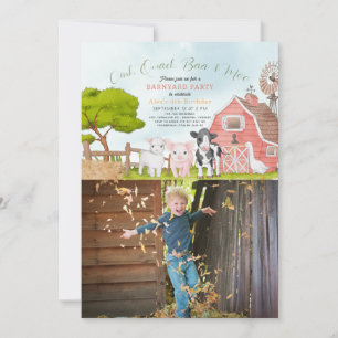 Boskap Barnyard Watercolor Photo Birthday Inbjudningar
