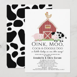 Boskap Barnyard White Baby Shower by Mail Inbjudningar