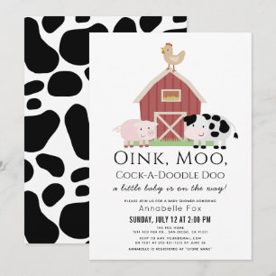 Boskap Barnyard White Baby Shower Inbjudningar