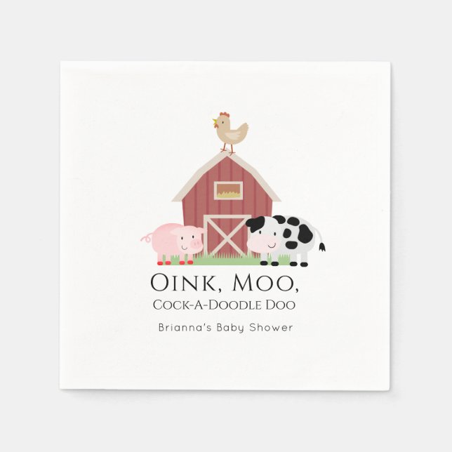Boskap Barnyard White Baby Shower Papper Pappersservett (Framsidan)