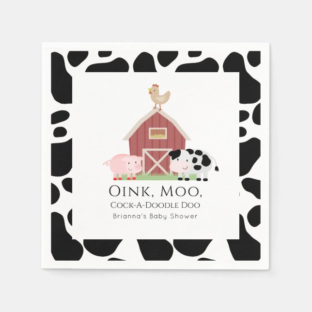 Boskap Barnyard White Baby Shower Papper Pappersservett (Framsidan)