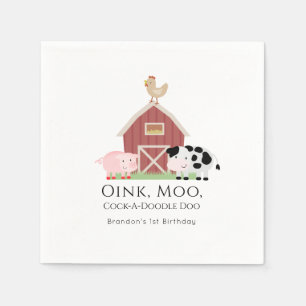boskap Barnyard White Birthday Papper Pappersservett
