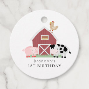 Boskap Barnyard White Birthday Tack Gåvor Etiketter