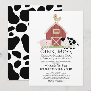 Boskap Barnyard White Drive by Baby Shower Inbjudningar