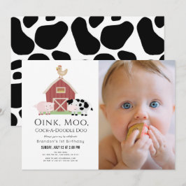 Boskap Barnyard White Photo 1st Birthday Inbjudningar