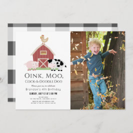 Boskap Barnyard White Photo Birthday-inbjudan Inbjudningar